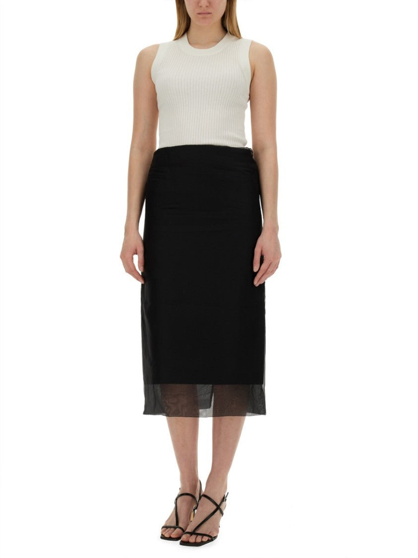 Sportmax Silk Midi Skirt With Sheer Hem And Concealed Zipper