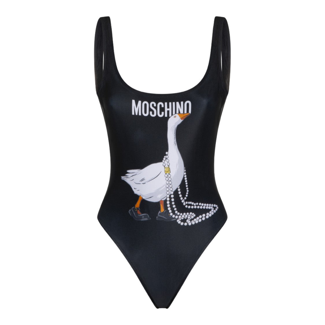 Moschino Playful Black One-Piece Swimsuit With Goose Graphic