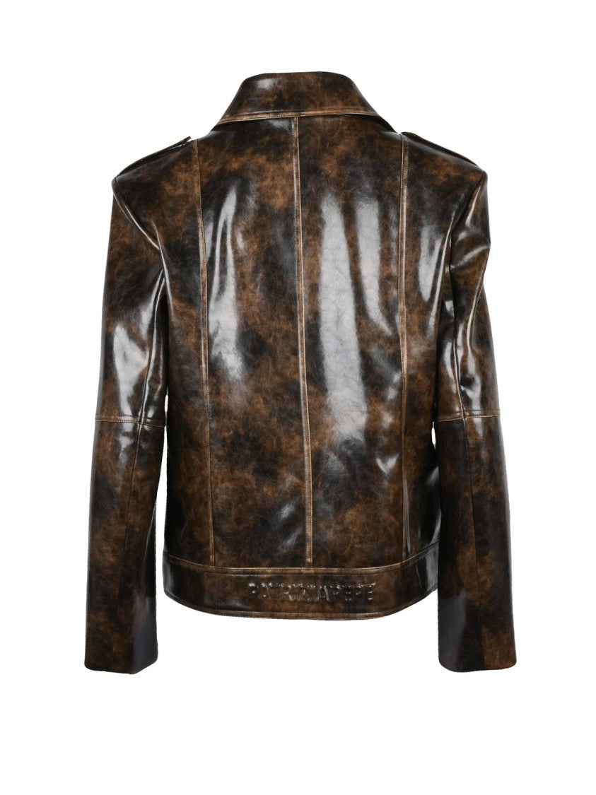 Patrizia Pepe Black Polyurethane Zip Biker Coat