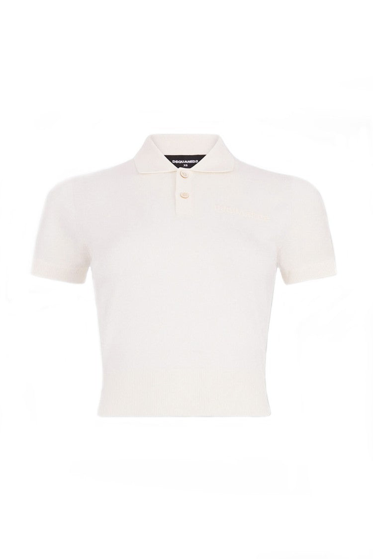 Dsquared2 White Viscose-Wool Cropped Polo Sweater