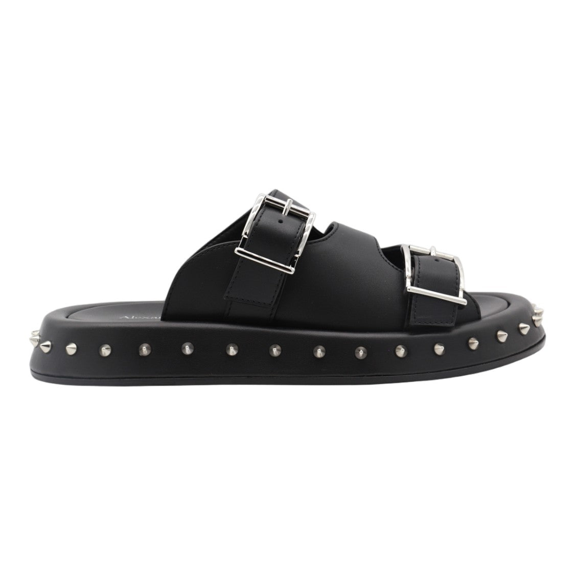 Alexander Mcqueen Black Sandals With Silver Buckles And Studded Sole