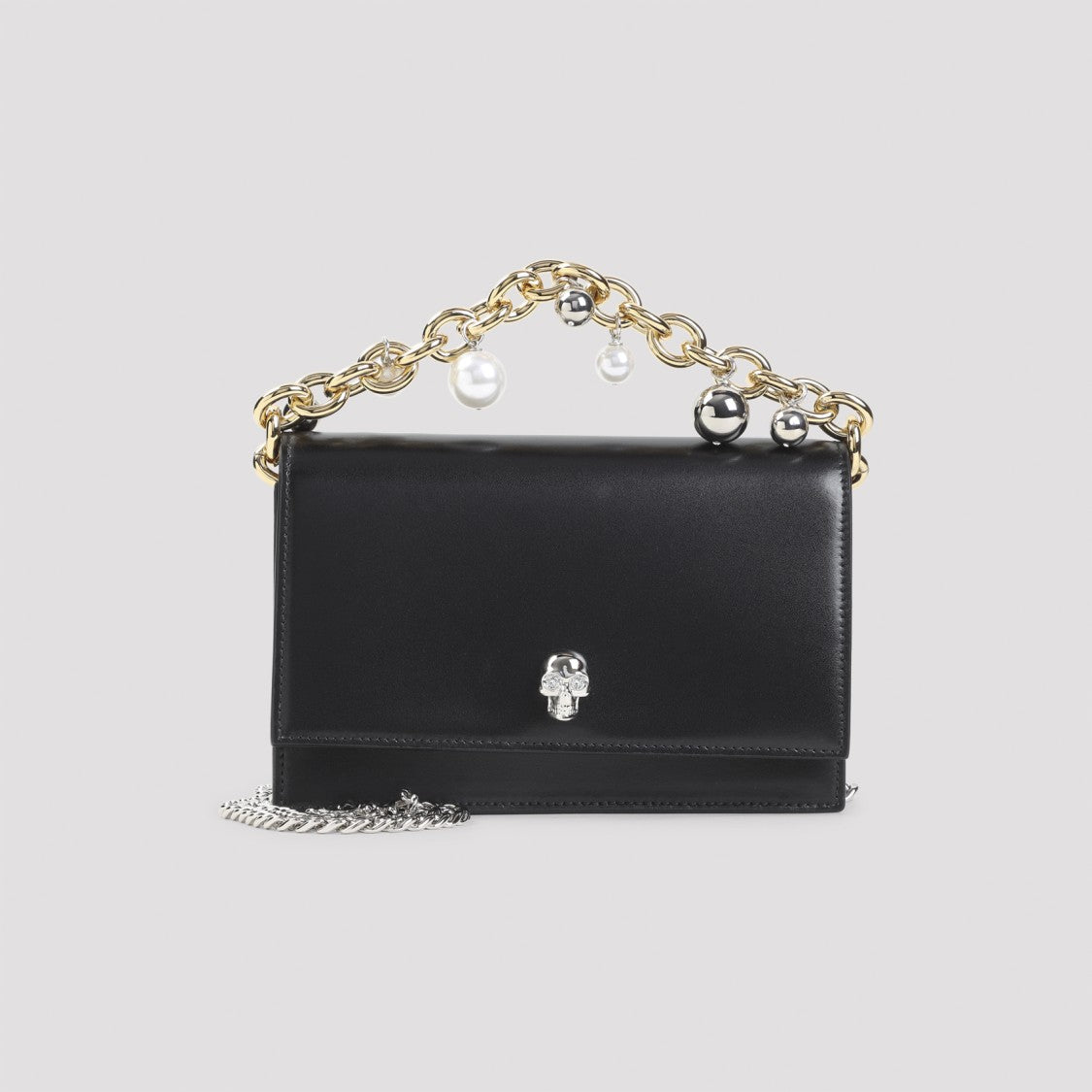 Alexander Mcqueen Rectangular Leather Clutch With Metallic Skull
