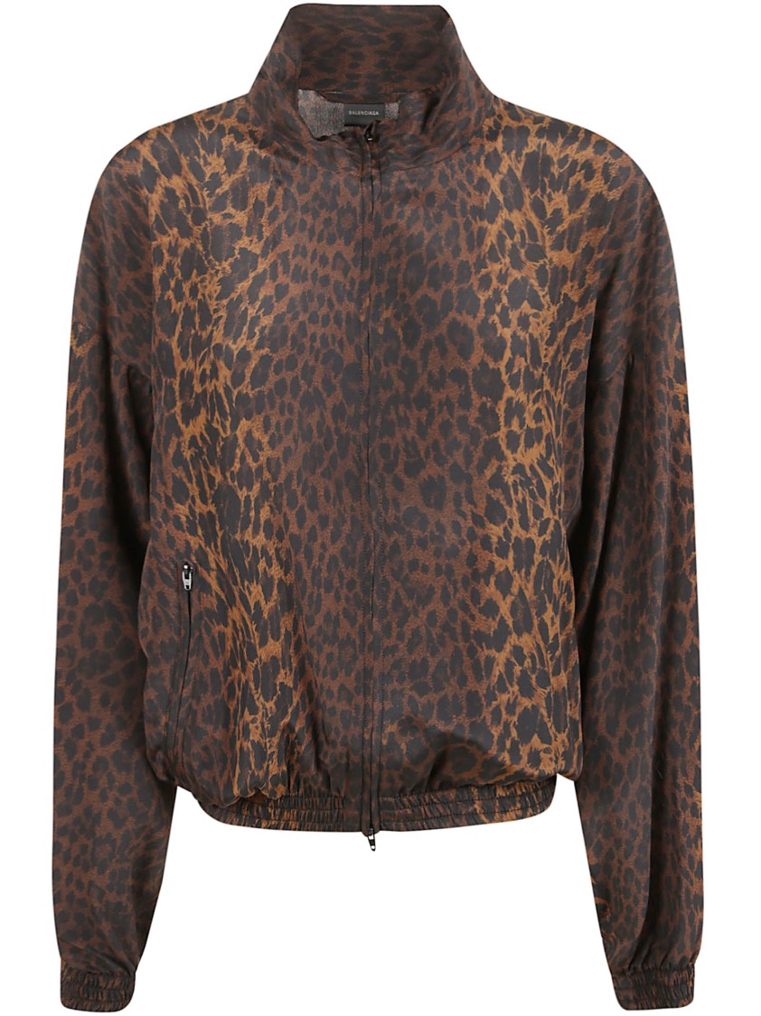 Balenciaga Brown Leopard-Print Silk Crepe De Chine Jacket
