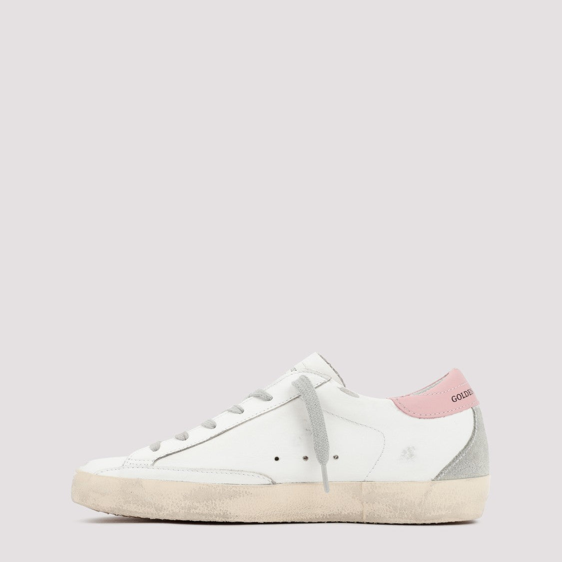 Golden Goose Vintage White Leather Sneakers With Pink Accents