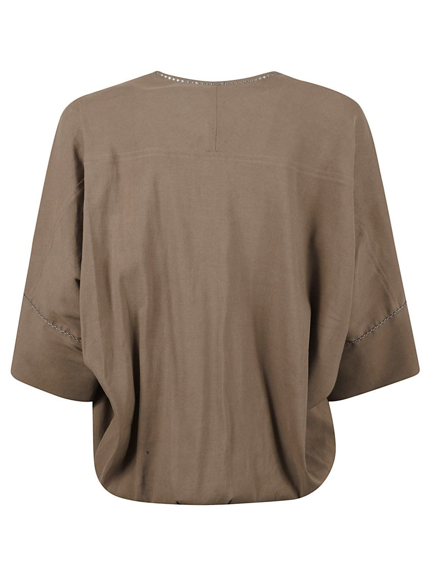 Fabiana Filippi Beige V-Neck Shirt With Wide Sleeves