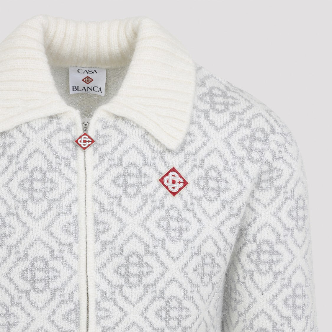 Casablanca Silver Monogram Zip Up Sweatshirt