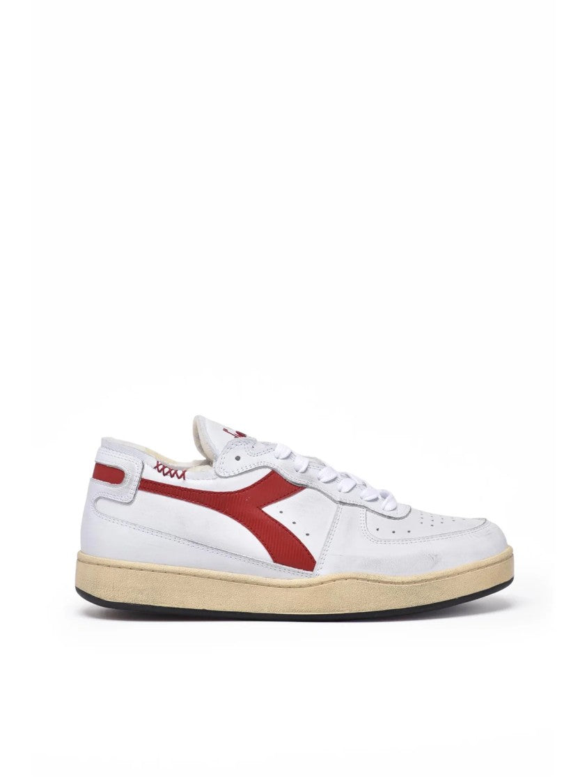 Diadora Heritage Grey Red Leather Basket Row Sneakers