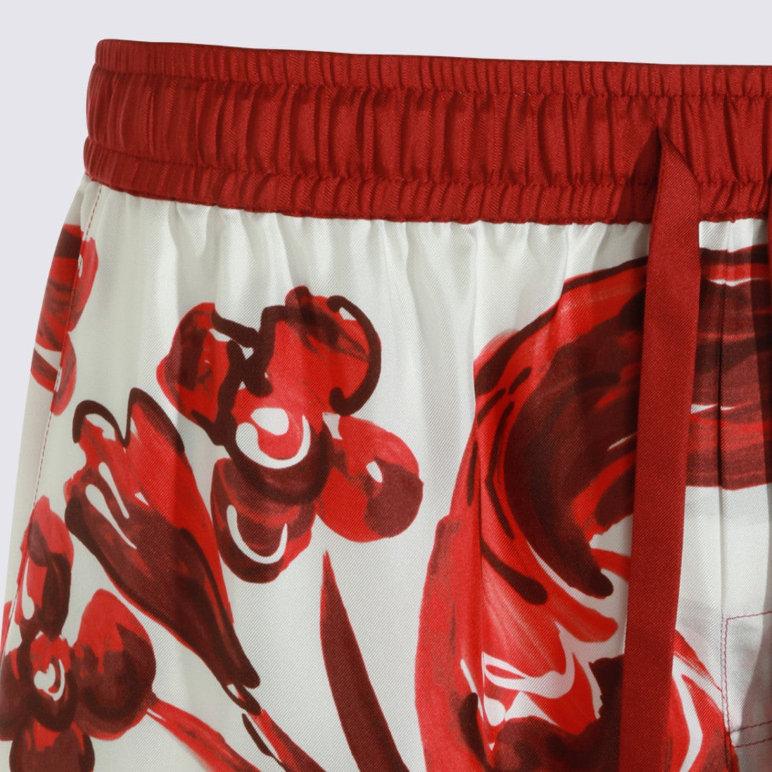 Dolce & Gabbana Artistic Red Swirl And Floral Pattern Shorts