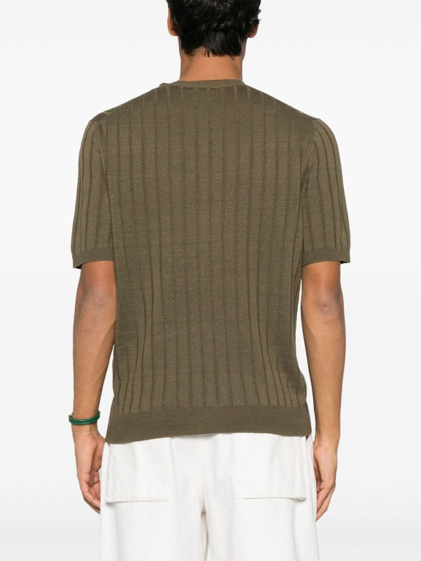 Boglioli Ribbed Green Linen-Cotton Blend T-Shirt