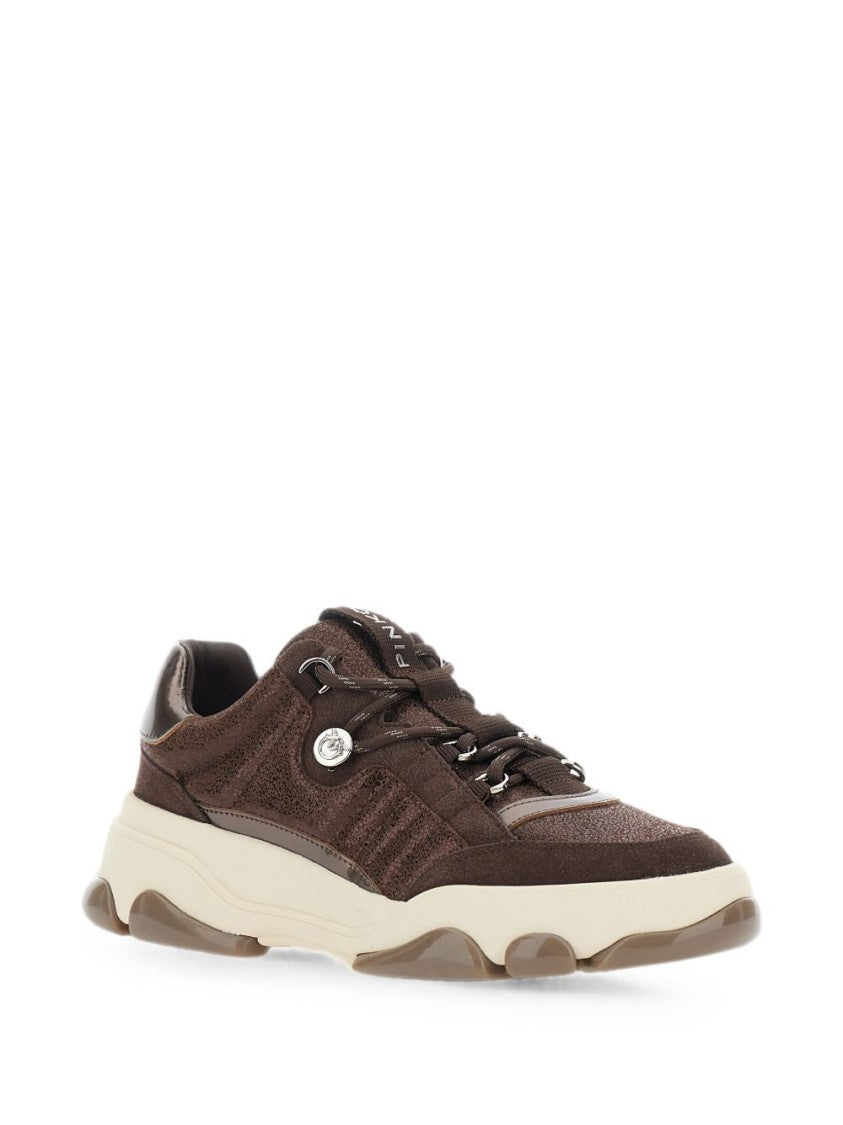 Pinko Dark Brown Textured Chunky Sole Sneakers
