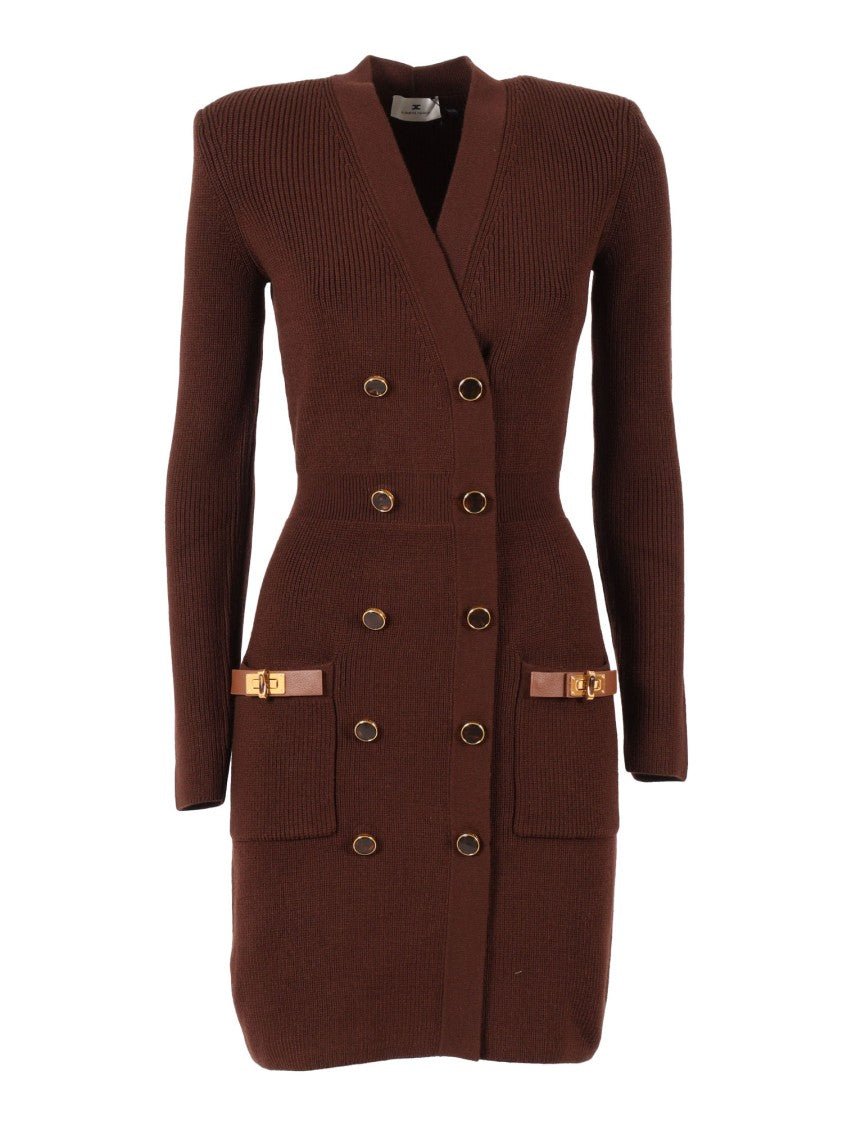 Elisabetta Franchi Knitted Midi Dress With Double-Breasted Front
