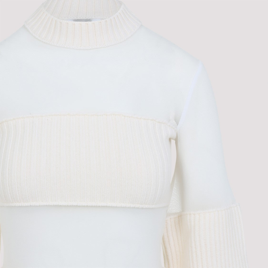 Jean Paul Gaultier Ecru White Wool Short Dress With Mesh Details