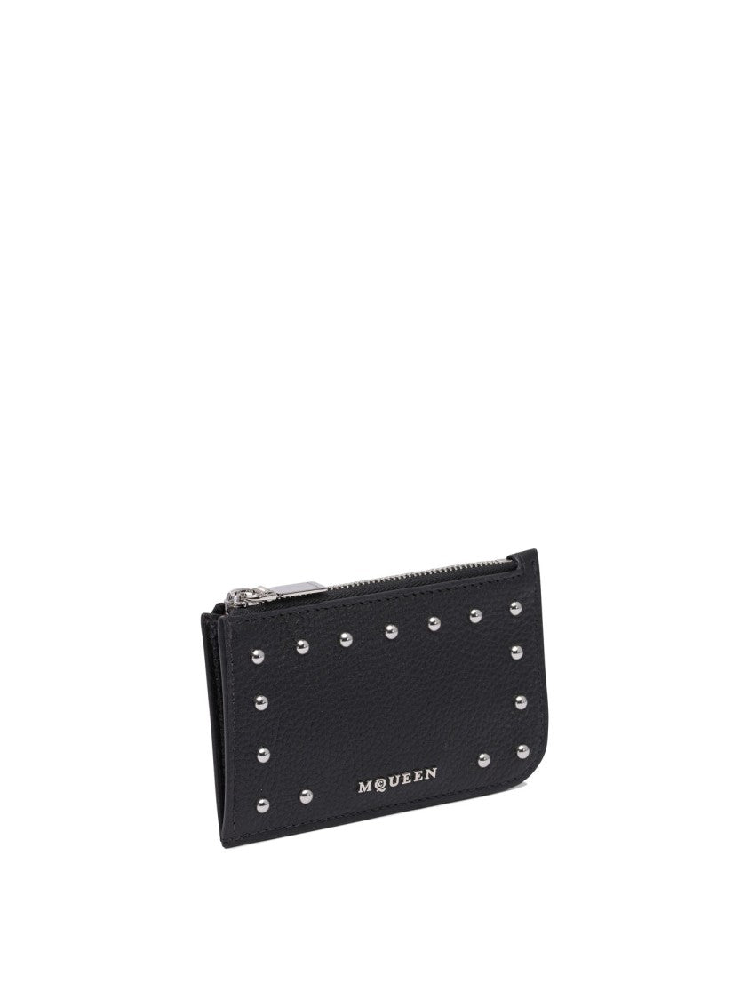 Alexander Mcqueen Textured Leather Wallet With Metallic Studs