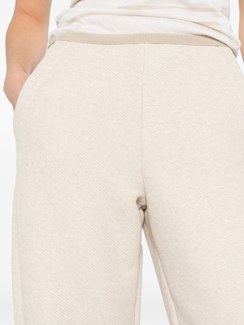 Max Mara Beige Elastic Waistband Cotton Straight-Leg Pants