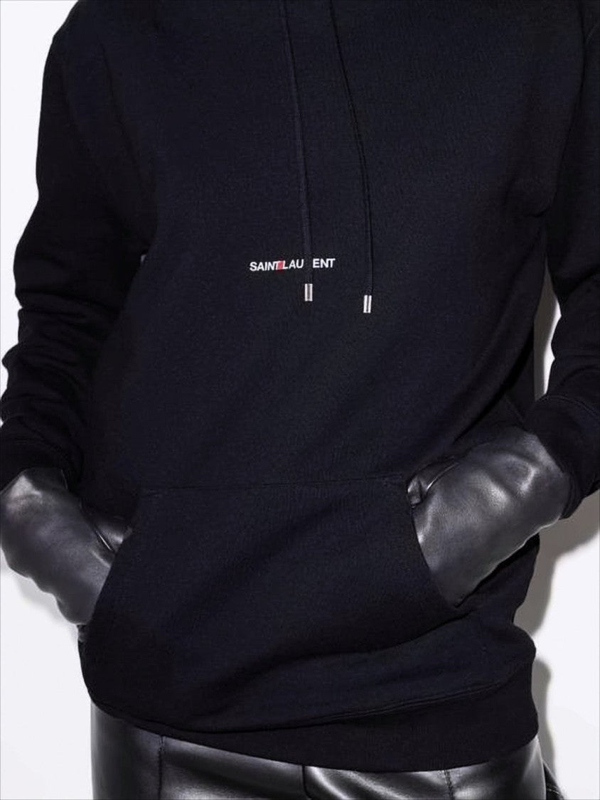 Saint Laurent Black Cotton Hoodie With Adjustable Drawstring