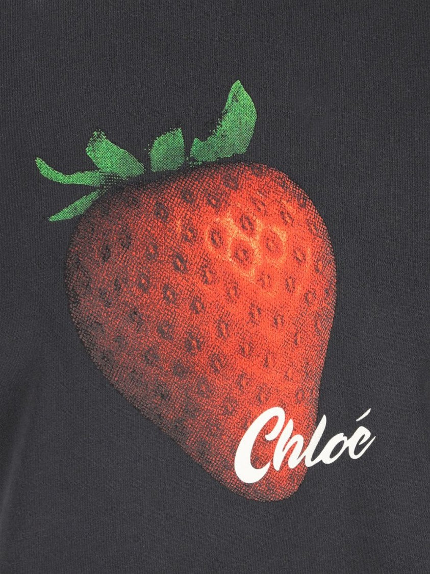 Chloé Black Cropped Strawberry T-Shirt