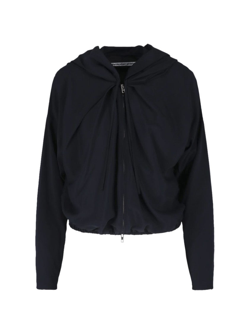 Alexander Wang Cropped Zip-Up Sweater With Gathered Neckline And Hood