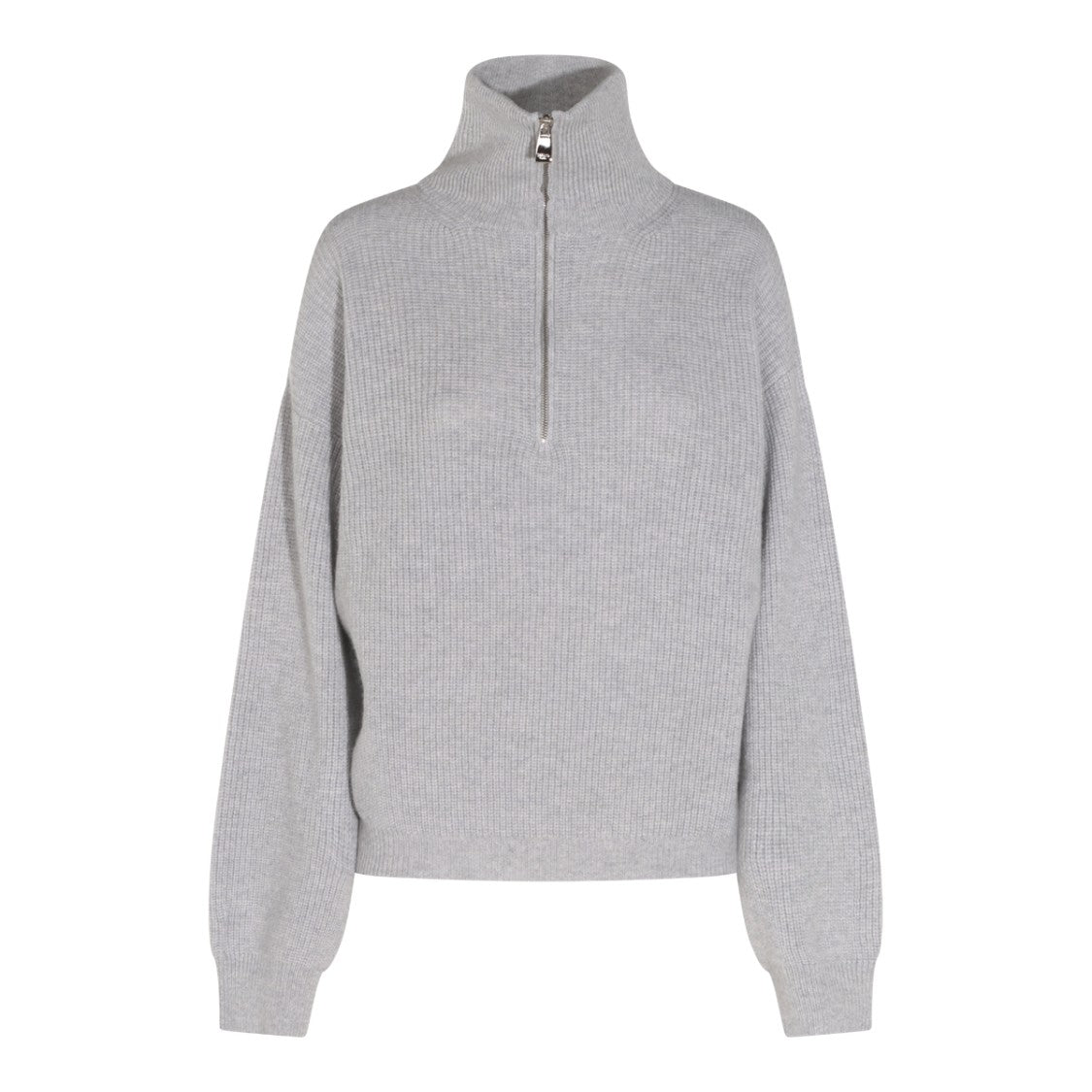 Malo Cool Grey Half-Zip Cashmere Turtleneck Top