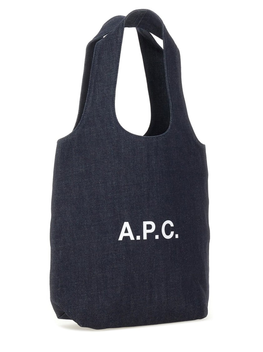 A.P.C. Navy Ninon Small Logo Cotton Tote Bag