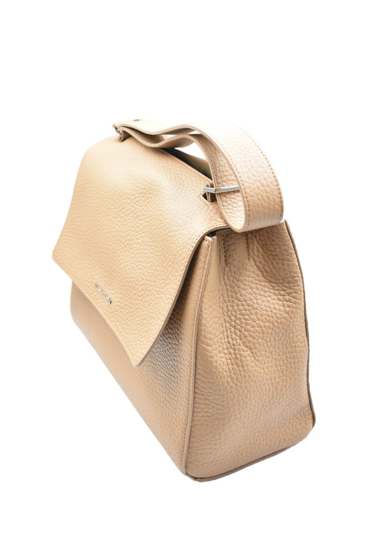 Orciani Beige Hammered Leather Customizable Zip Handbag