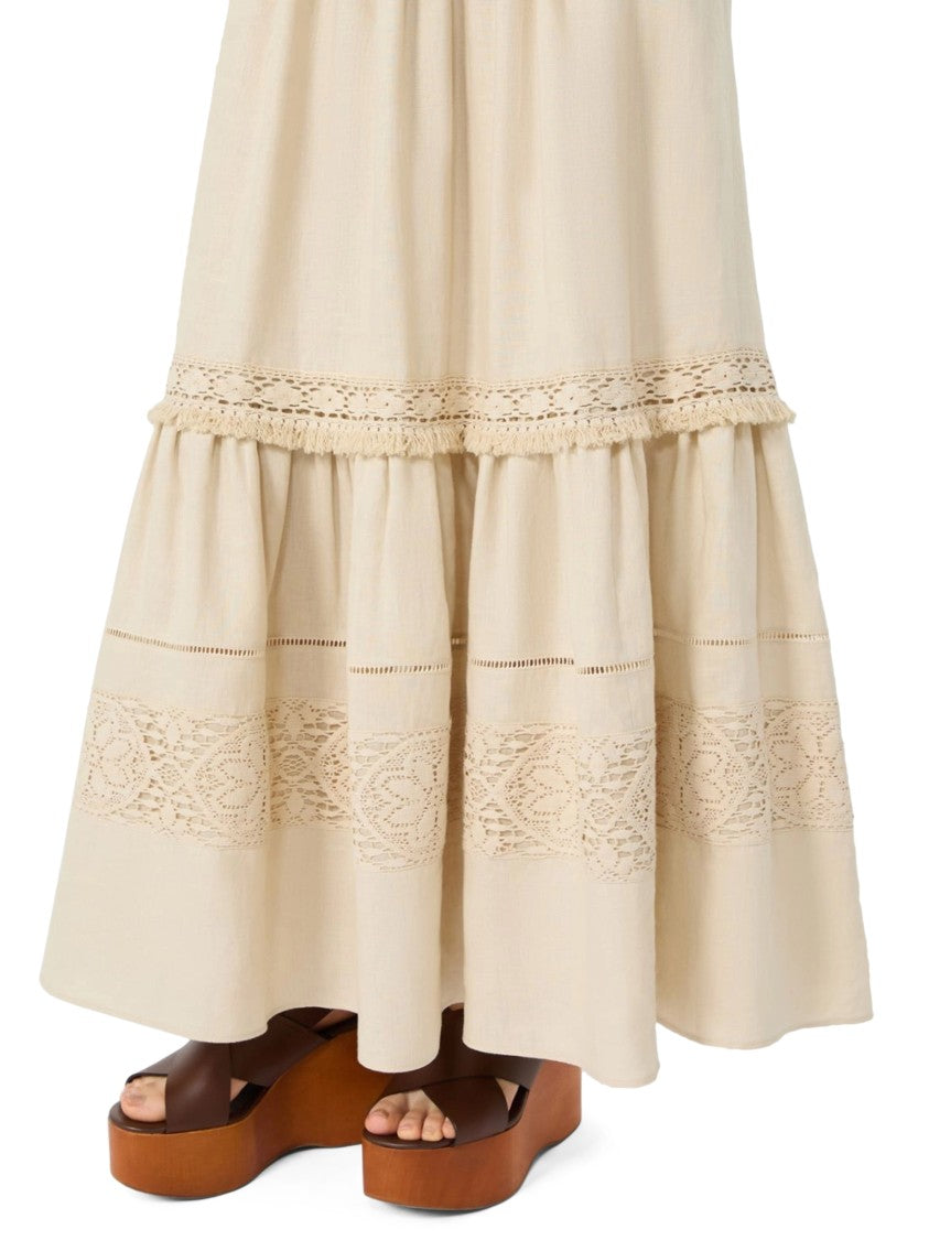 Max Mara Tiered Midi Skirt With Lace Inserts