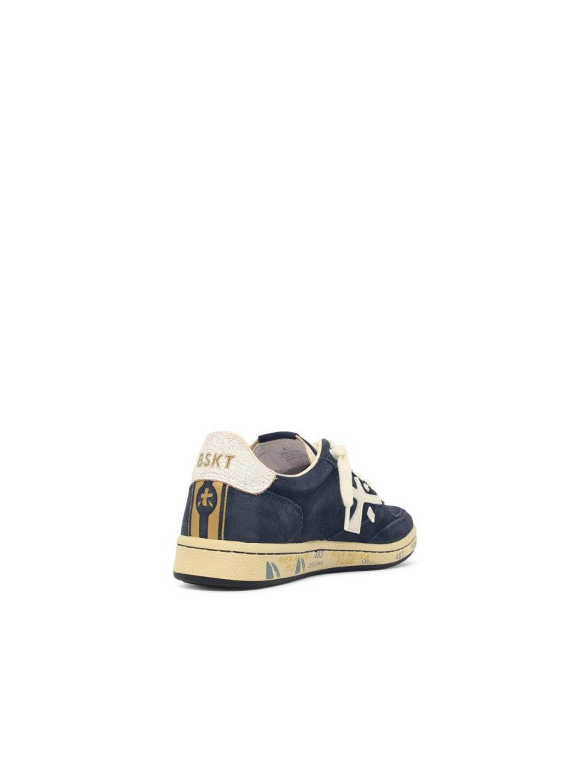 Premiata Blue Suede Low-Top Sneakers With Smooth Leather Insert