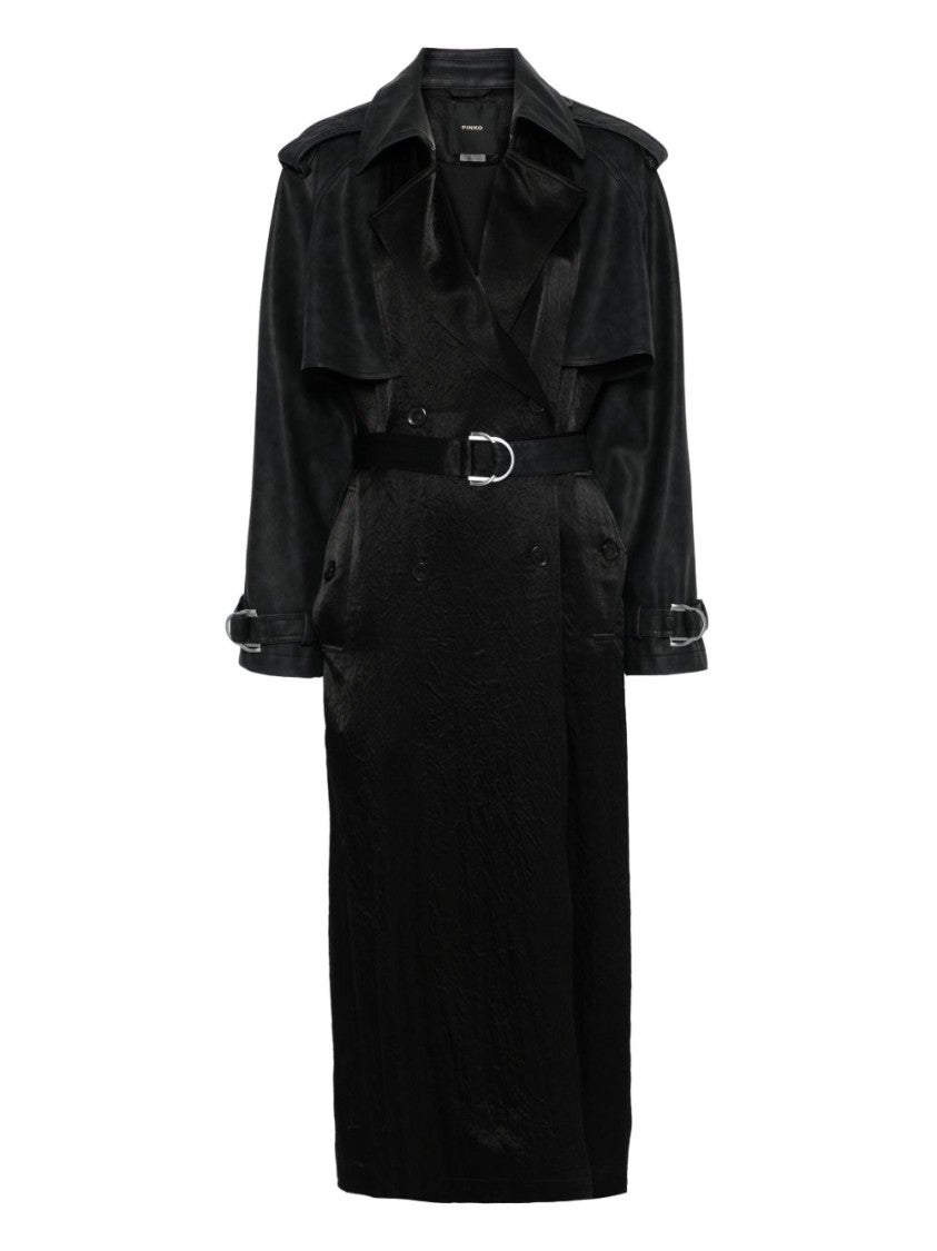 Pinko Classic Black Trench Coat With Belted Waist