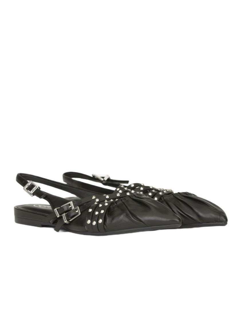 Ash Pointed-Toe Black Sandals With Adjustable Buckles And Studded Details