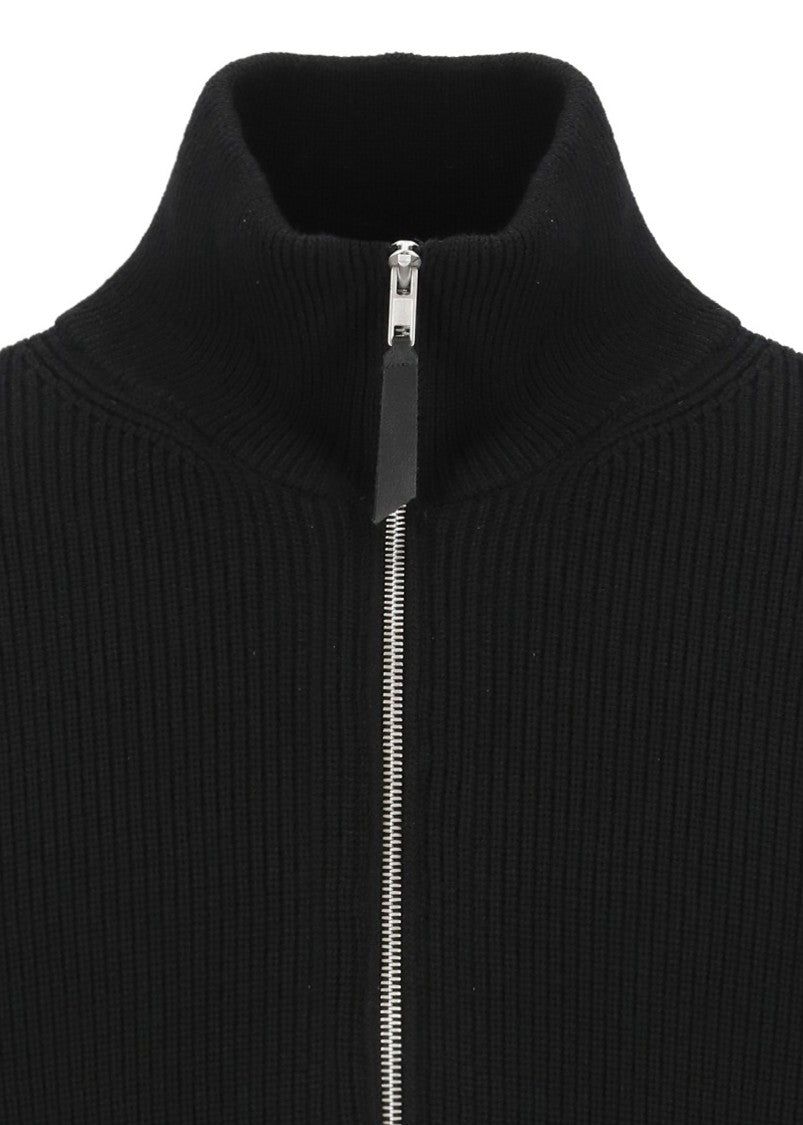 Maison Margiela Ribbed Knit Cardigan With High Neck