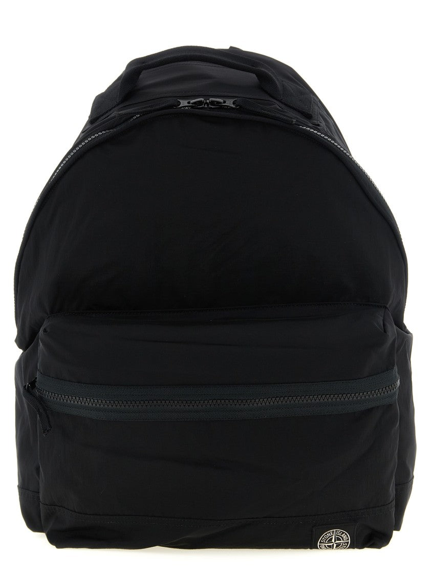 Stone Island Wrinkled-Effect Nylon Metal Backpack With Logo Patch