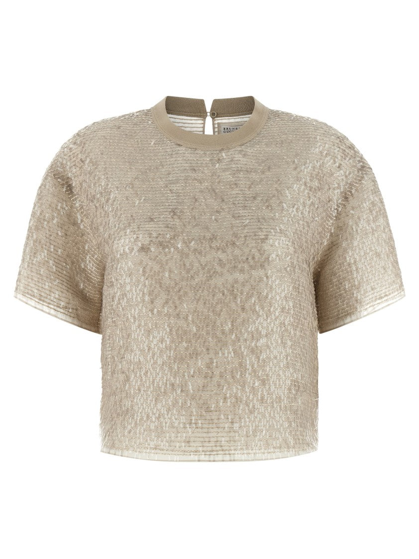 Brunello Cucinelli 'Dazzling Cascade Embroidery' Silk Sequin T-Shirt