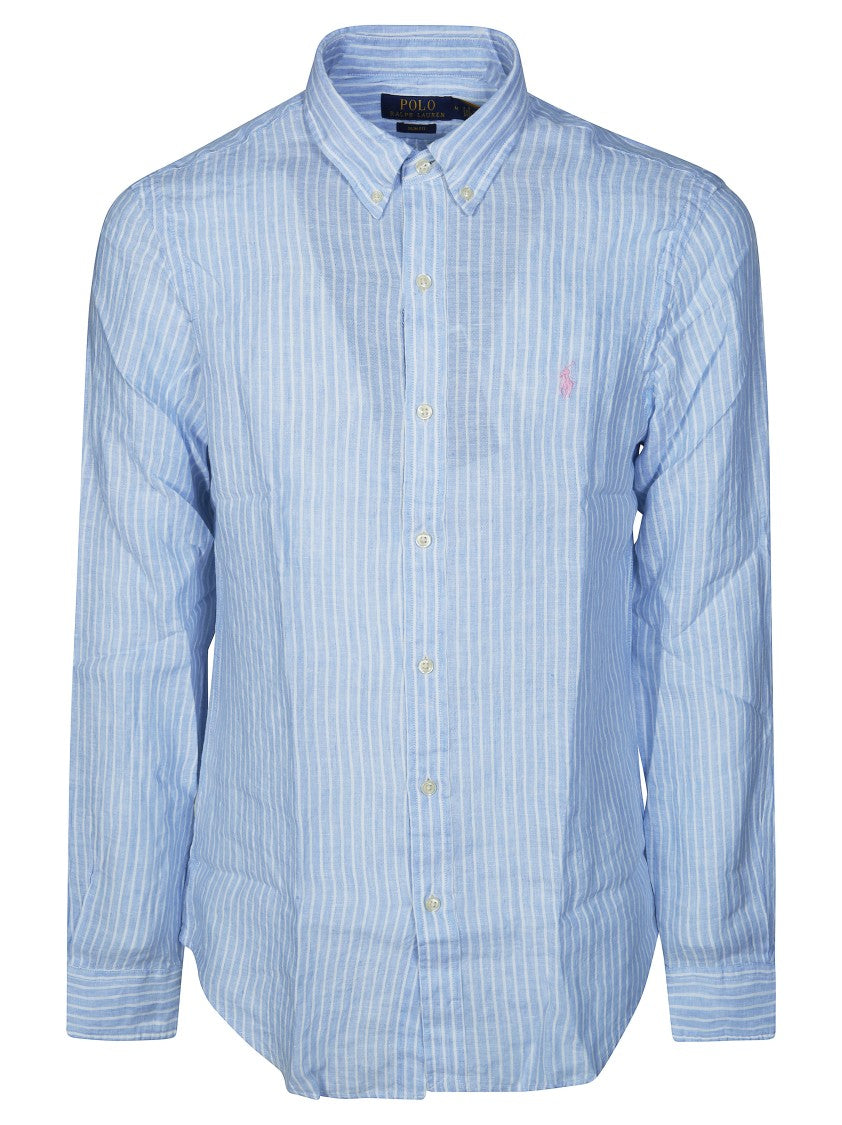 Polo Ralph Lauren Light Blue Pink Logo Striped Shirt