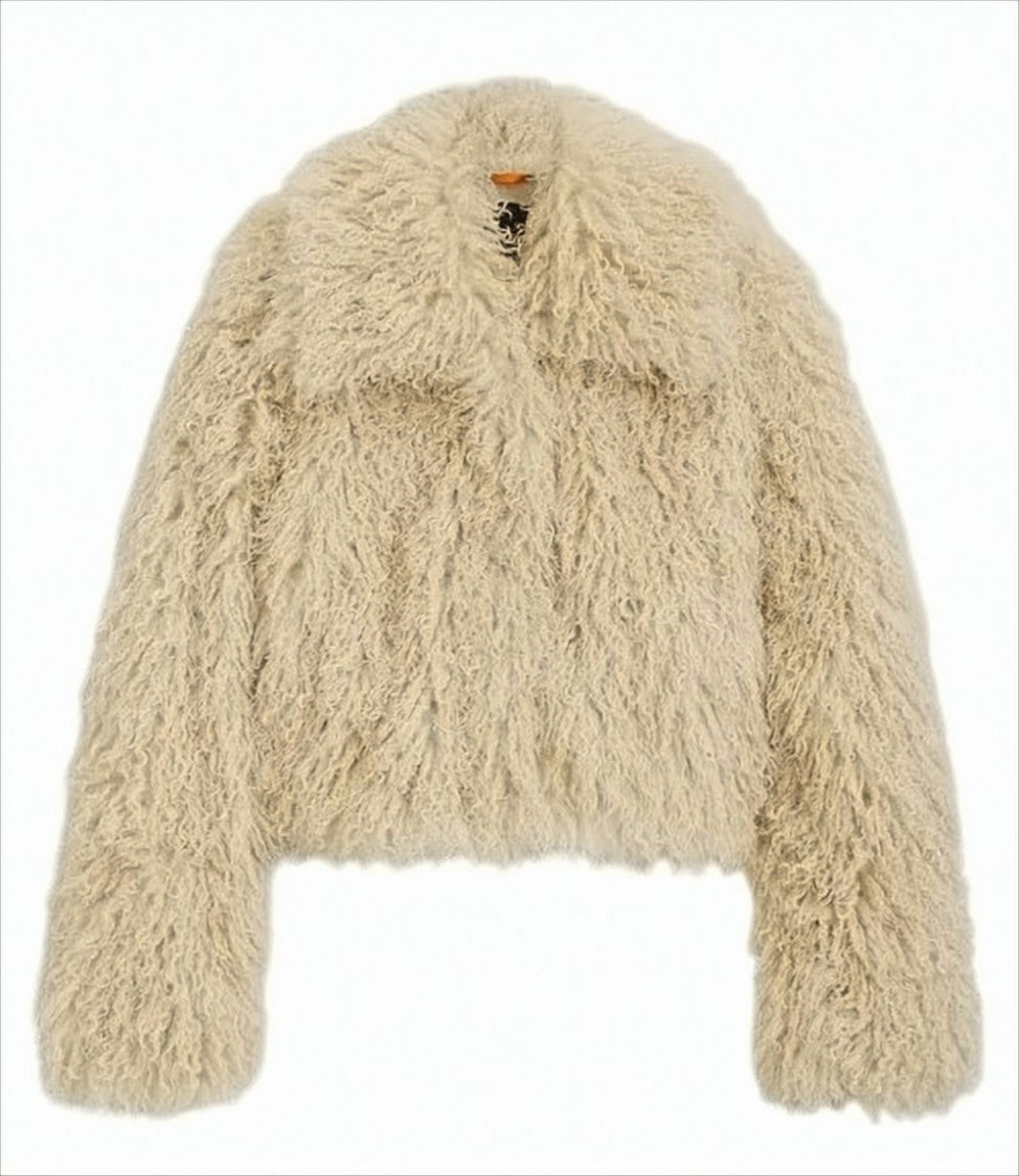 Boss Cropped Beige Ankle-Length Faux Fur Coat