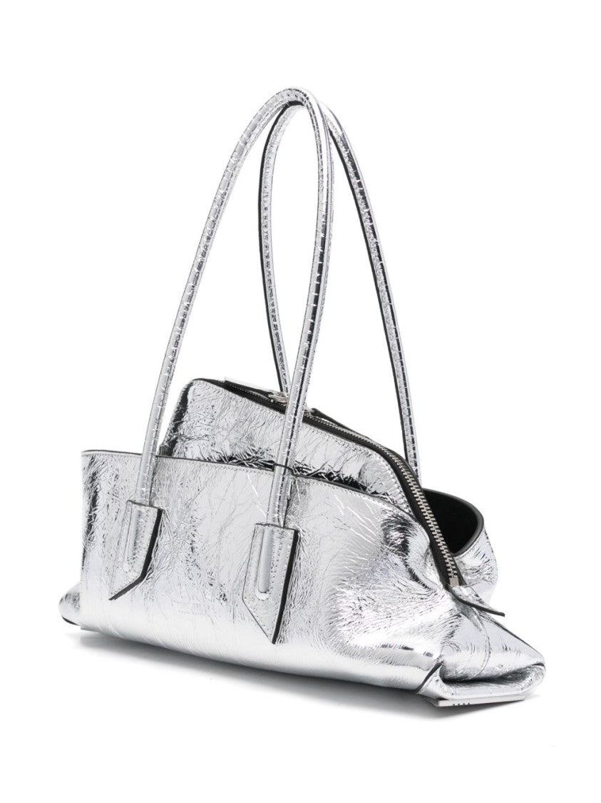 The Attico Metallic Silver Handbag With Crinkled Texture