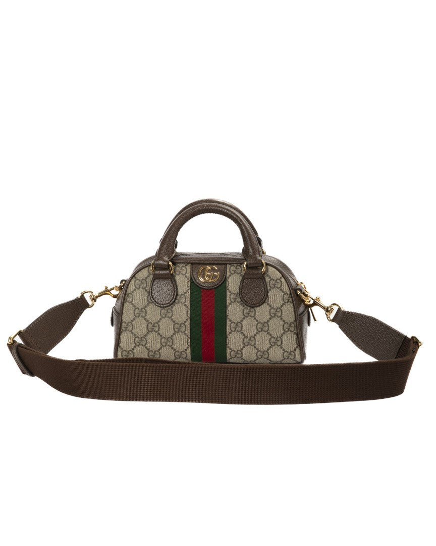 Gucci Mini Bauletto Bag In Gg Supreme Canvas With Leather Trim