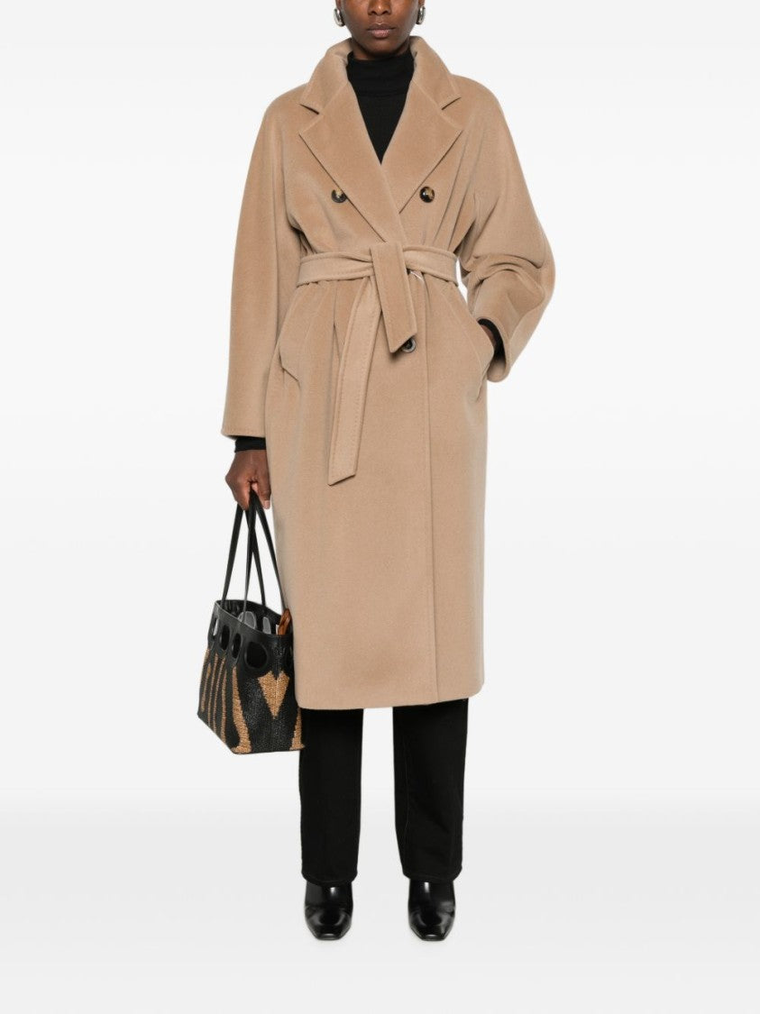 Max Mara Double-Breasted Silk And Nylon Coat With Belted Waist