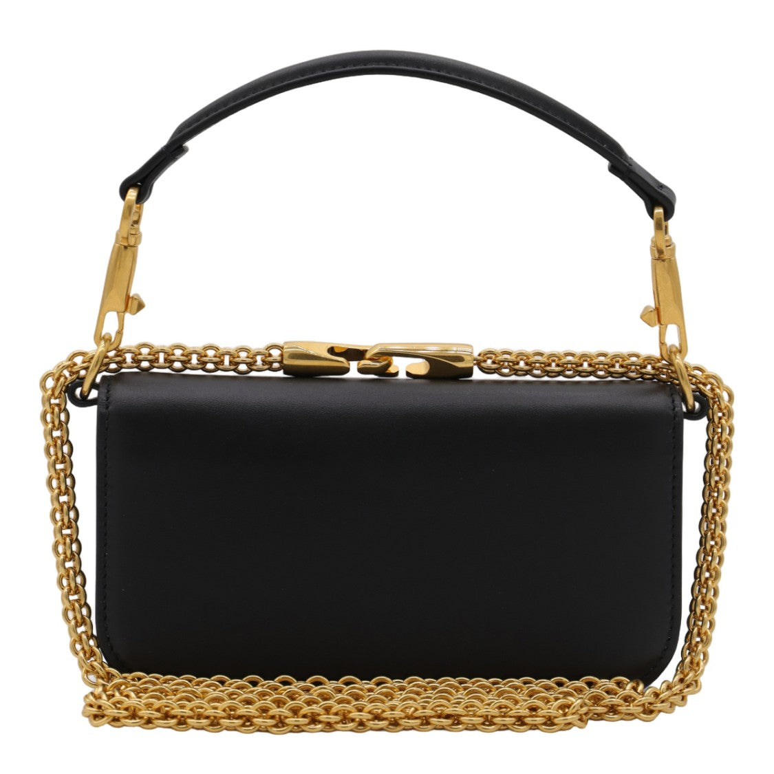 Valentino Garavani Structured Black Leather Handbag With Gold-Tone Hardware