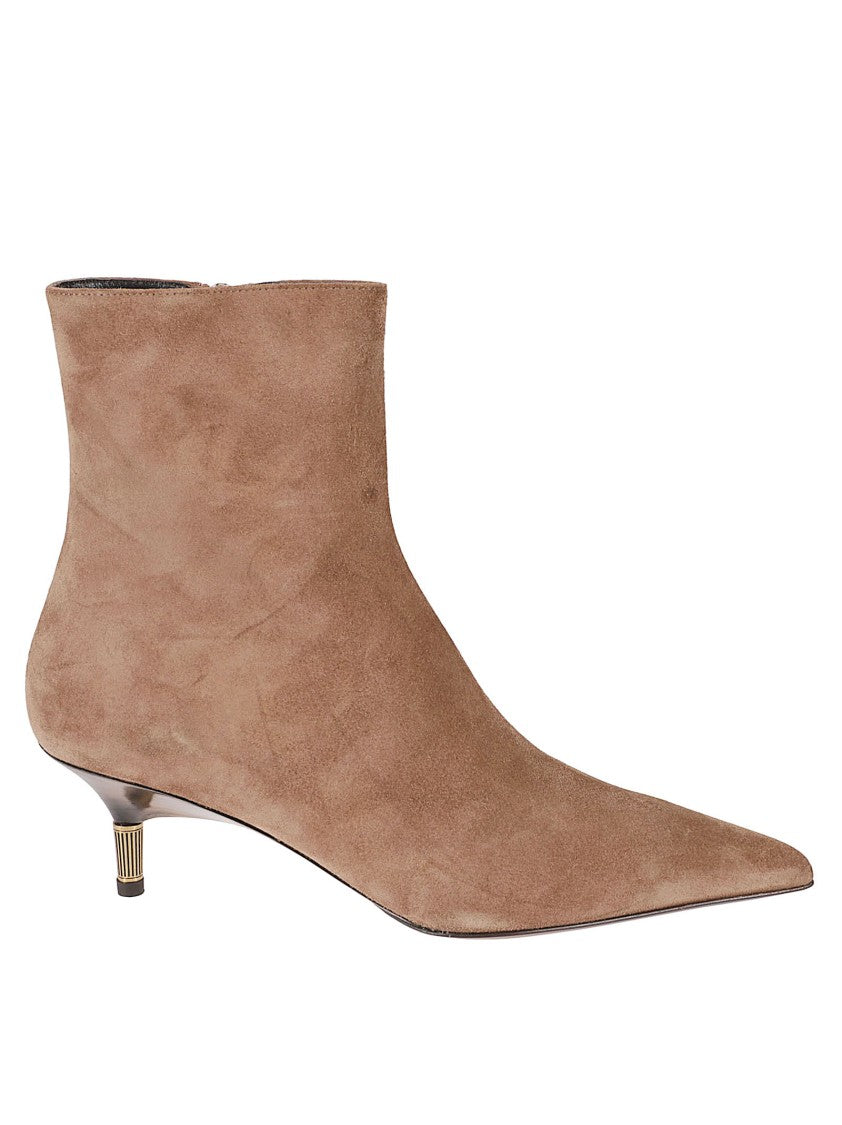 Khaite Brown Suede Ankle Boot With Pointed Toe