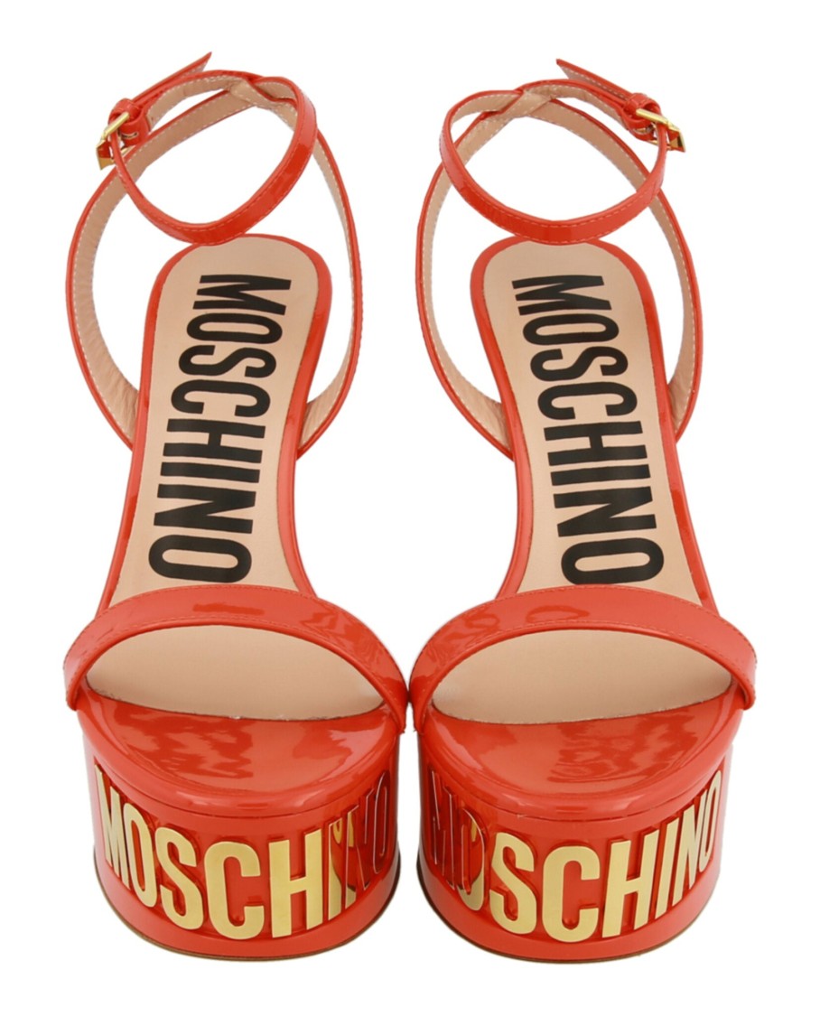 Moschino Logo-Letter Patent Leather Platform Pump