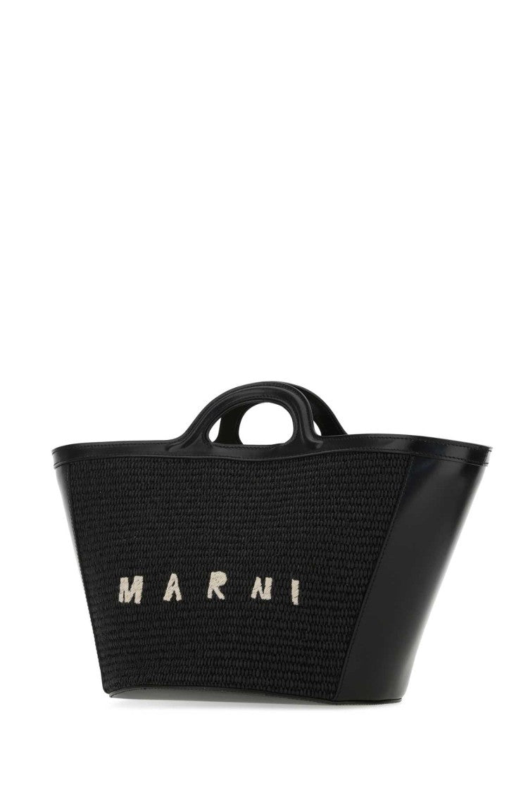 Marni Black Leather And Raffia Small Tropicalia Summer Handbag