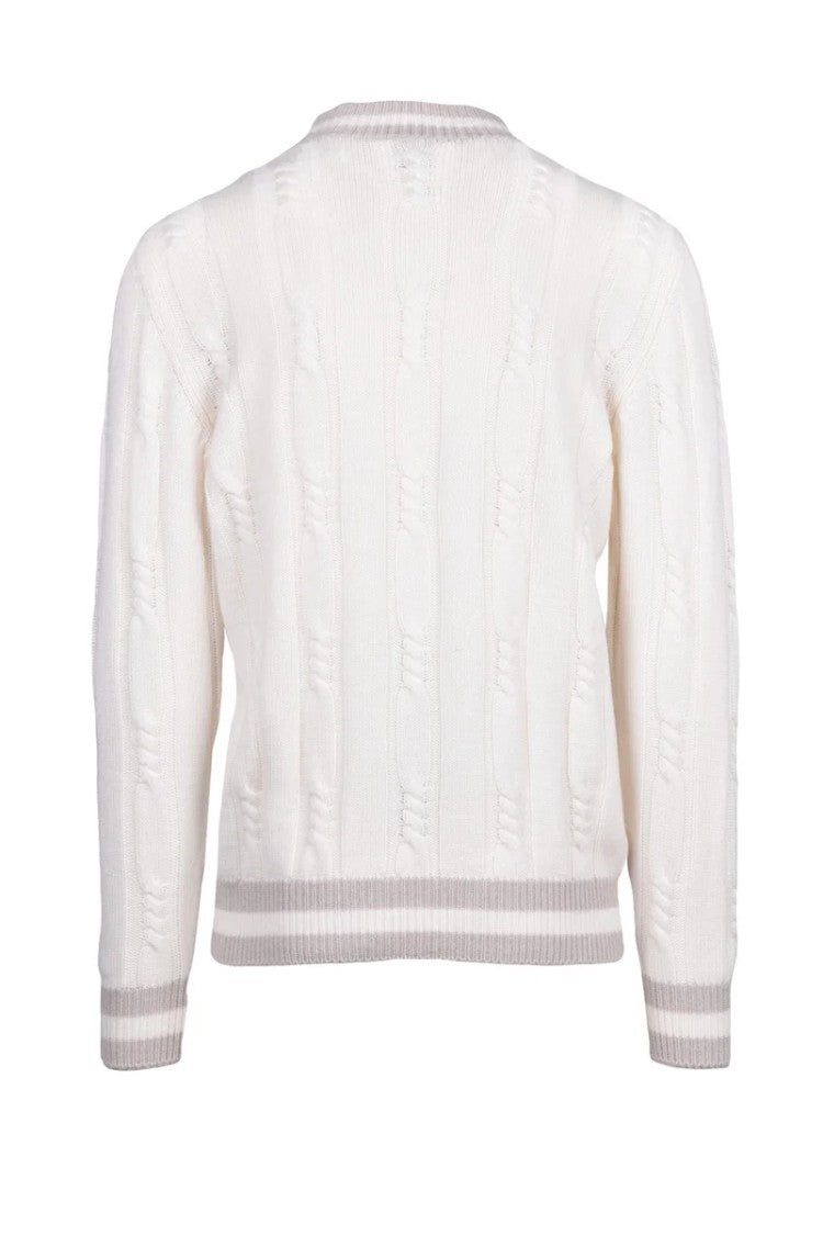 Eleventy Cable Knit Mock Neck Sweater Cashmere - White