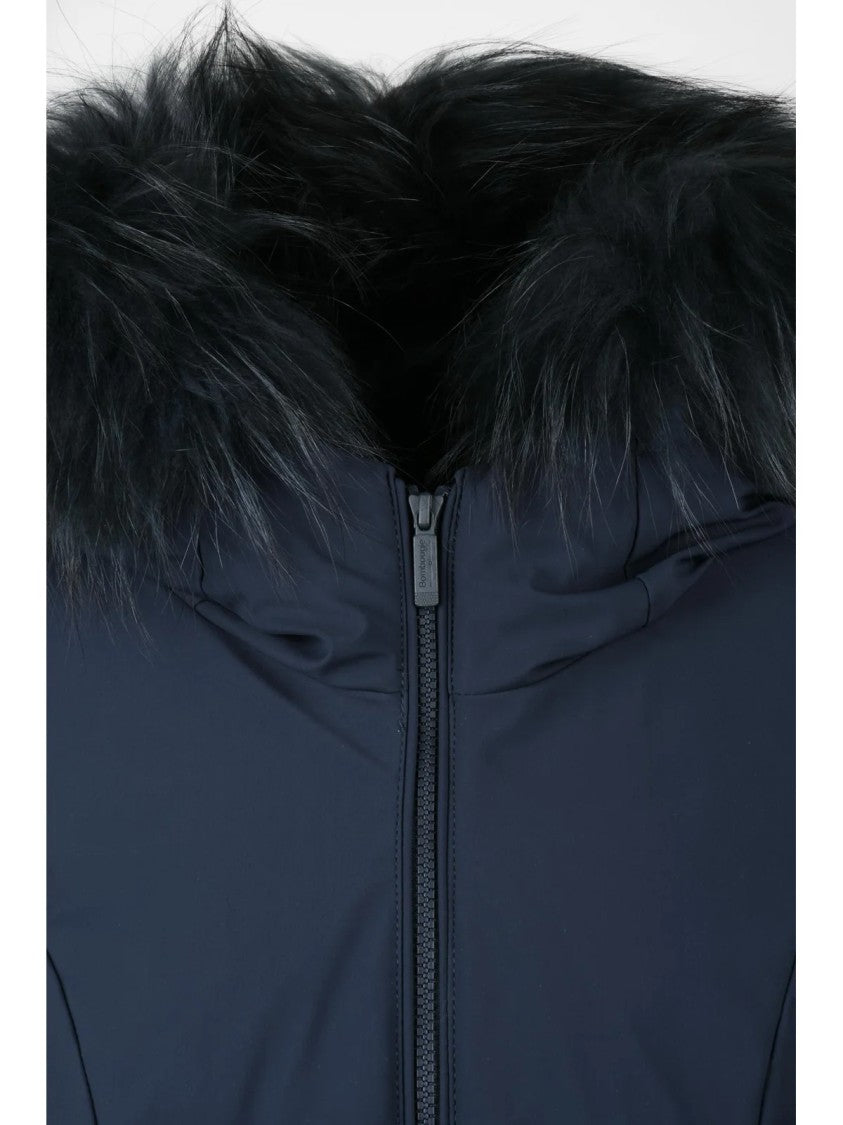 Bomboogie Fitted Short Blue Coat With Removable Fur Trim