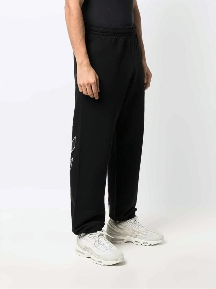 Off-White Relaxed Fit Black Cotton Off-White Jogger Pants With Graphic Prints