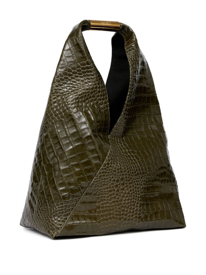 Mm6 By Maison Margiela Structured Green Crocodile Pattern Handbag