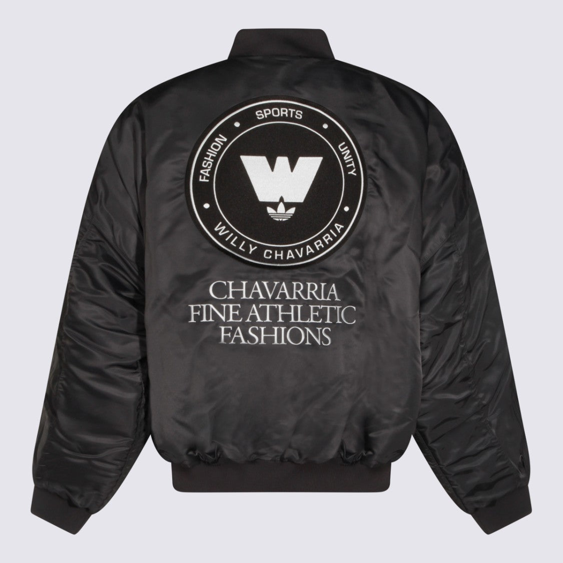 Adidas X Willy Chavarria Satin-Finish Black Jacket With Ribbed Cuffs And Embroidered Detailing