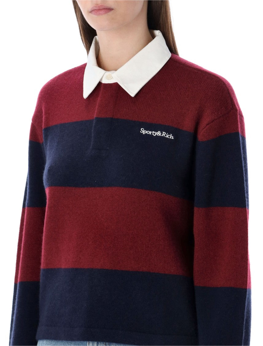 Sporty And Rich Merlot And Navy Cashmere Rugby Polo