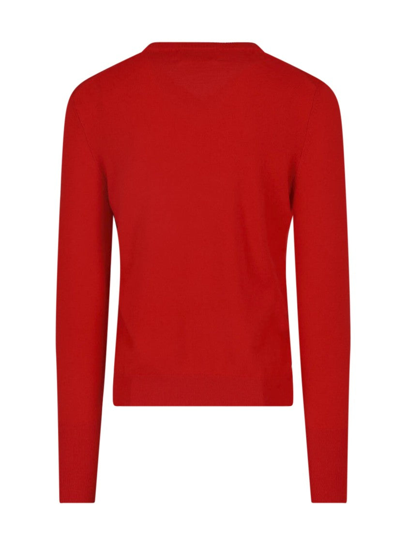Ballantyne Vibrant Red V-Neck Ribbed Detail Sweater