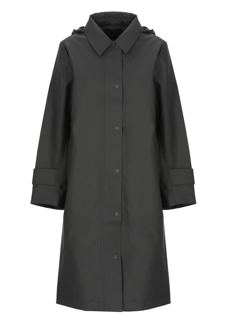 Rains Nara W Black Snap Buttons Long Raincoat