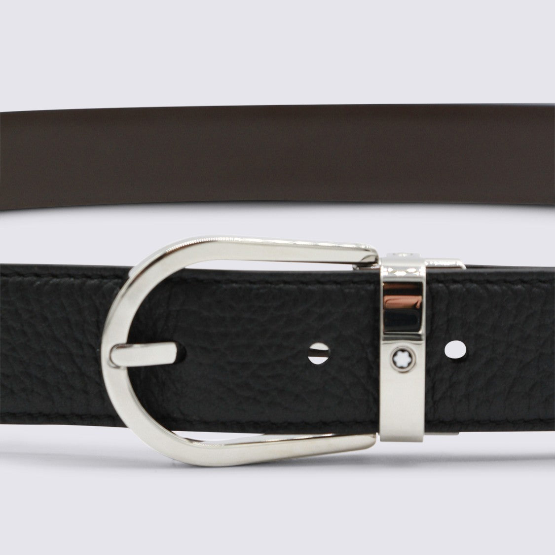 Montblanc Textured Black Strap Belt With Polished Silver Buckle