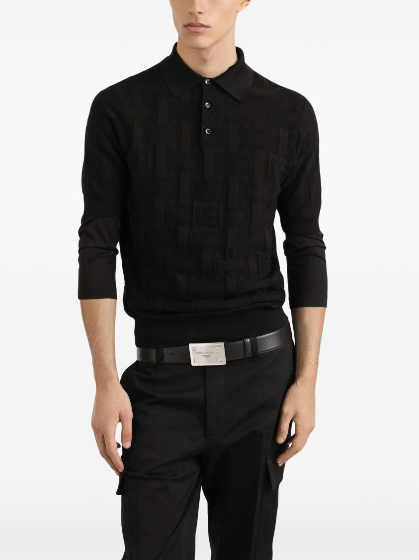 Dolce & Gabbana Silk Dg Logo Jacquard Polo Shirt